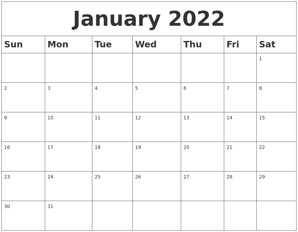 January 2022 Blank Calendar