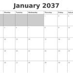 January 2037 Blank Printable Calendar