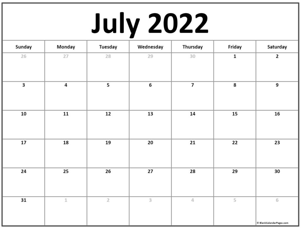 July 2022 Calendar Free Printable Calendar Templates