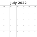 July 2022 Free Printable Blank Calendar