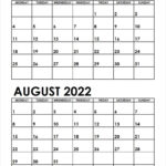 July August 2022 Calendar Monday Start Editable Two Months Template