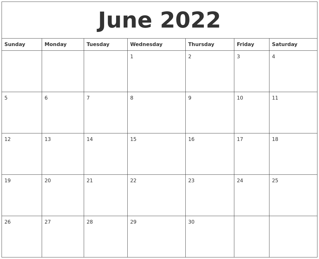 June 2022 Blank Printable Calendars