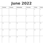 June 2022 Blank Printable Calendars