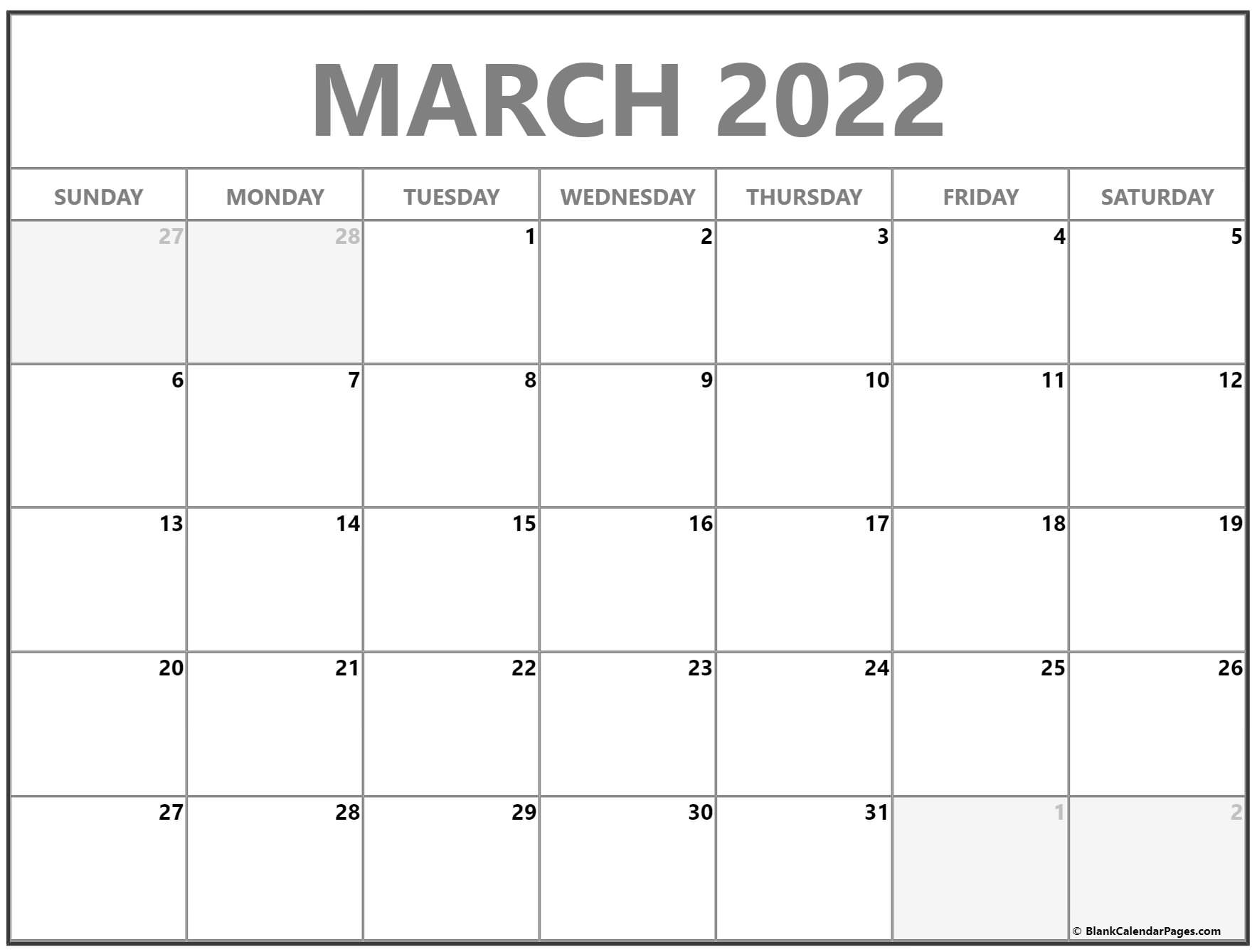 March 2022 Calendar Free Printable Calendar Templates