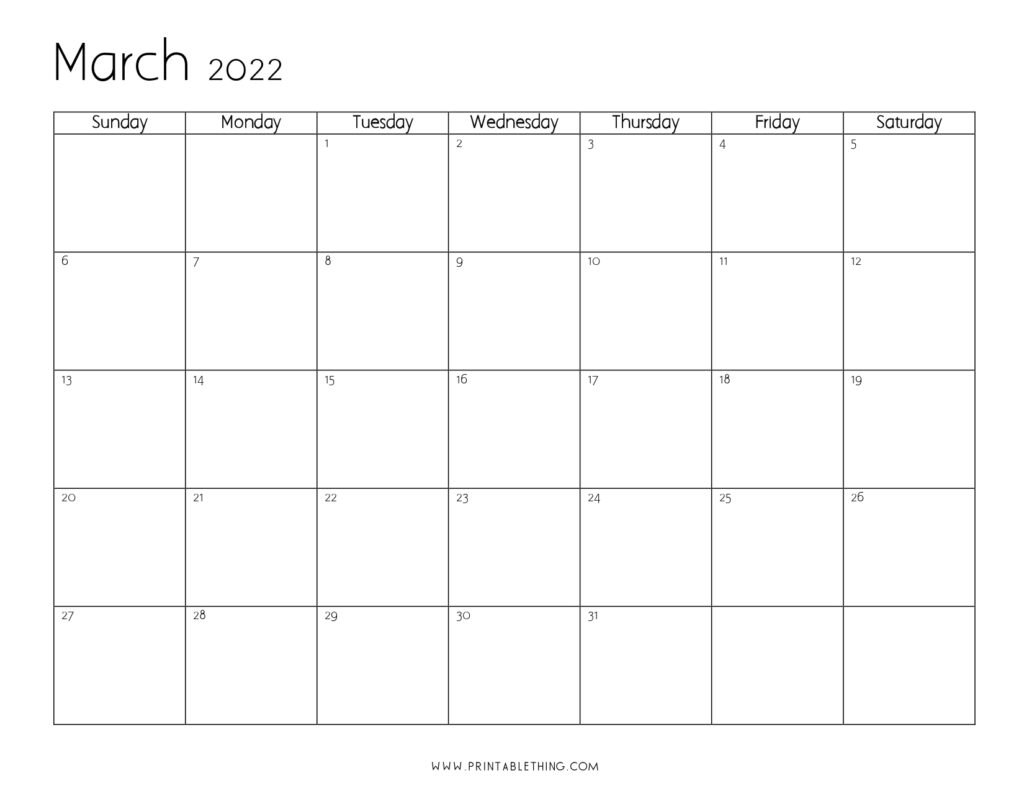 March 2022 Calendar Printable PDF US Holidays Blank Free Download