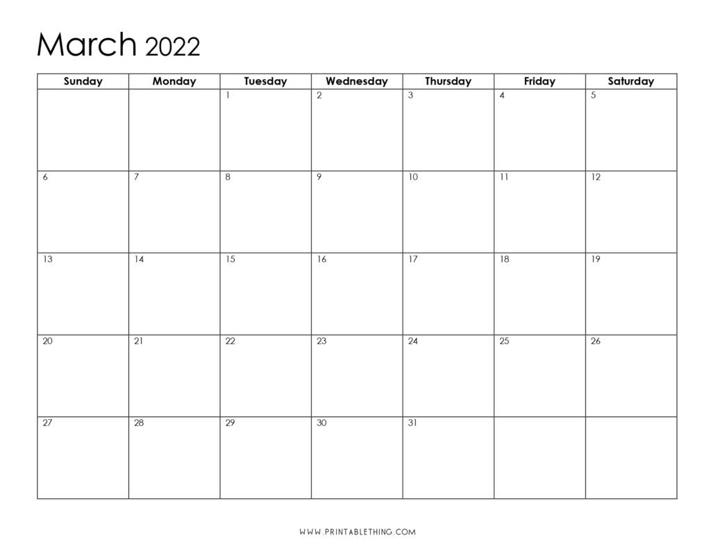 March 2022 Calendar Printable PDF US Holidays Blank Free Download