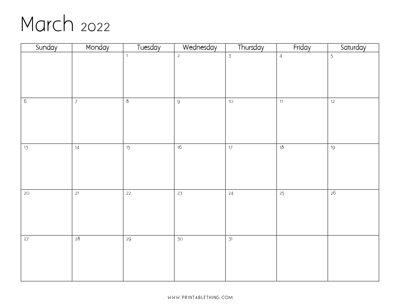 March 2022 Calendar Printable PDF US Holidays Blank Free Download