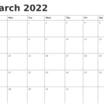 March 2022 Calendar Template