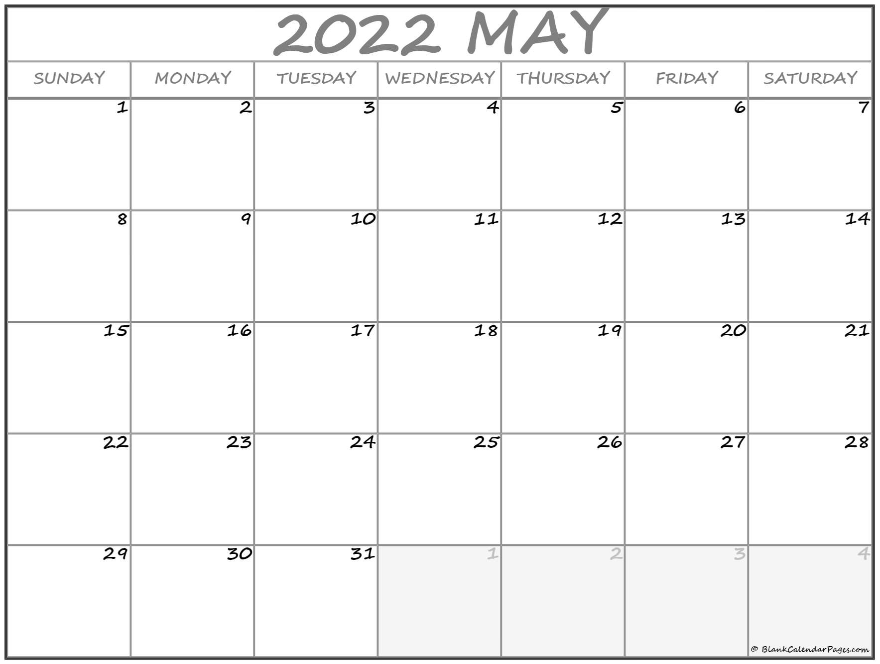 May 2022 Calendar Free Printable Calendar Templates