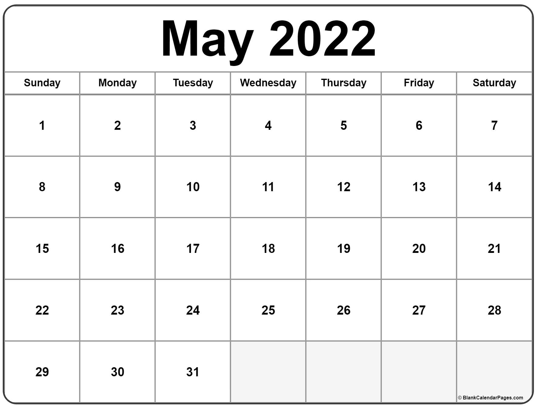 May 2022 Calendar Free Printable Calendar Templates