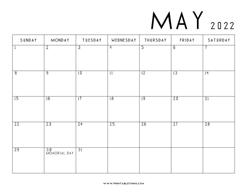 May 2022 Calendar Printable PDF US Holidays 2022 Blank Calendar