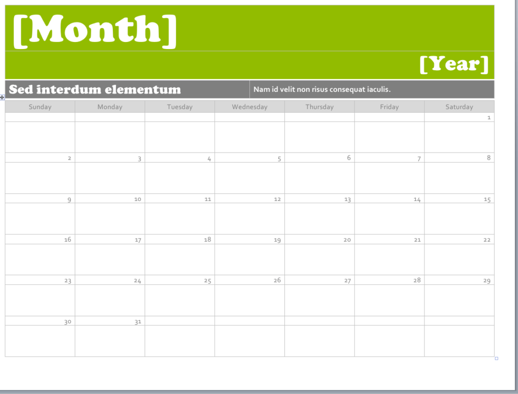 Ms Word Calendar Templates Printable Calendar Template Free 