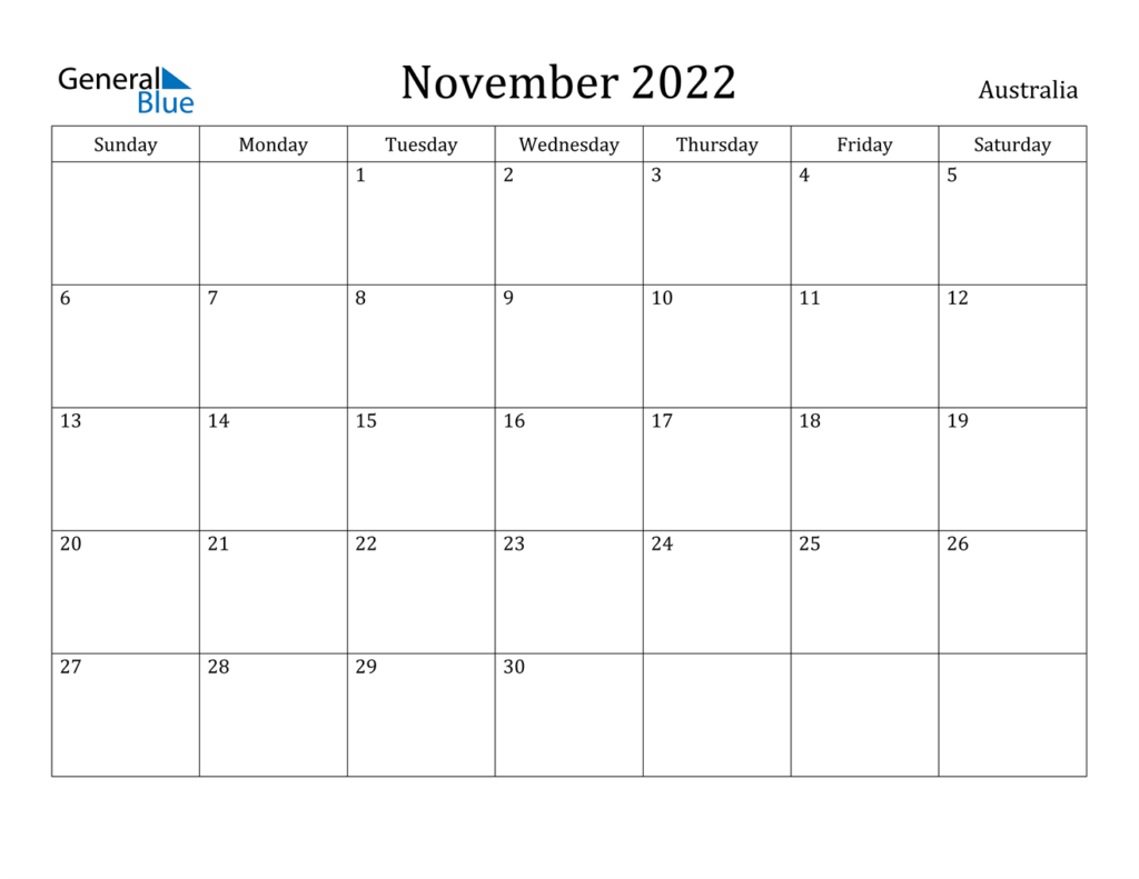 November 2022 Calendar Australia