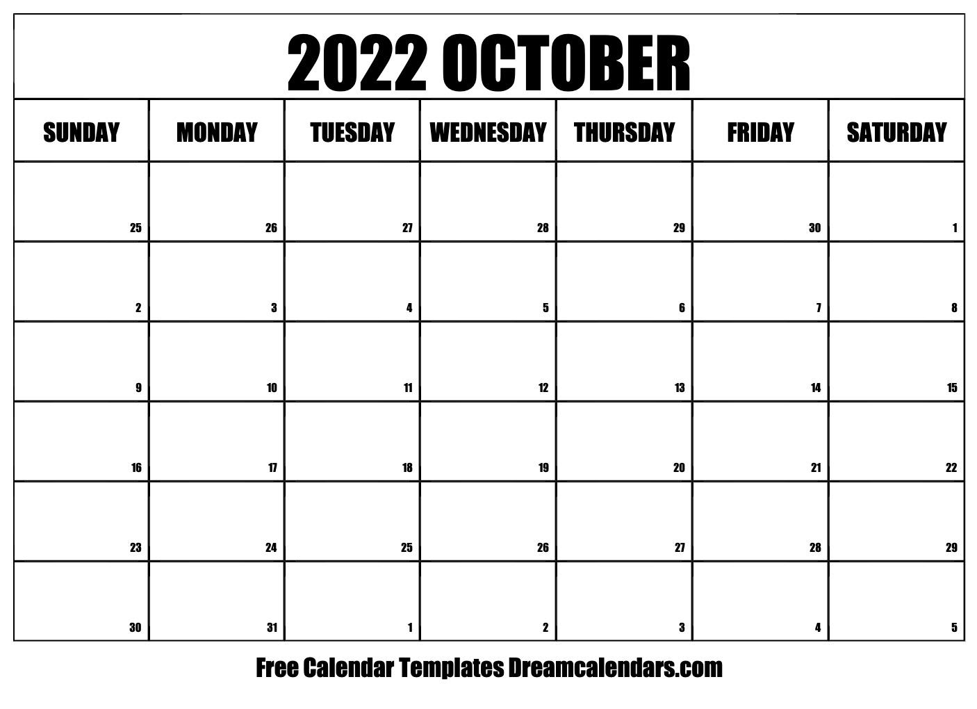 2022 Calendar Blank Free Printable October 2024