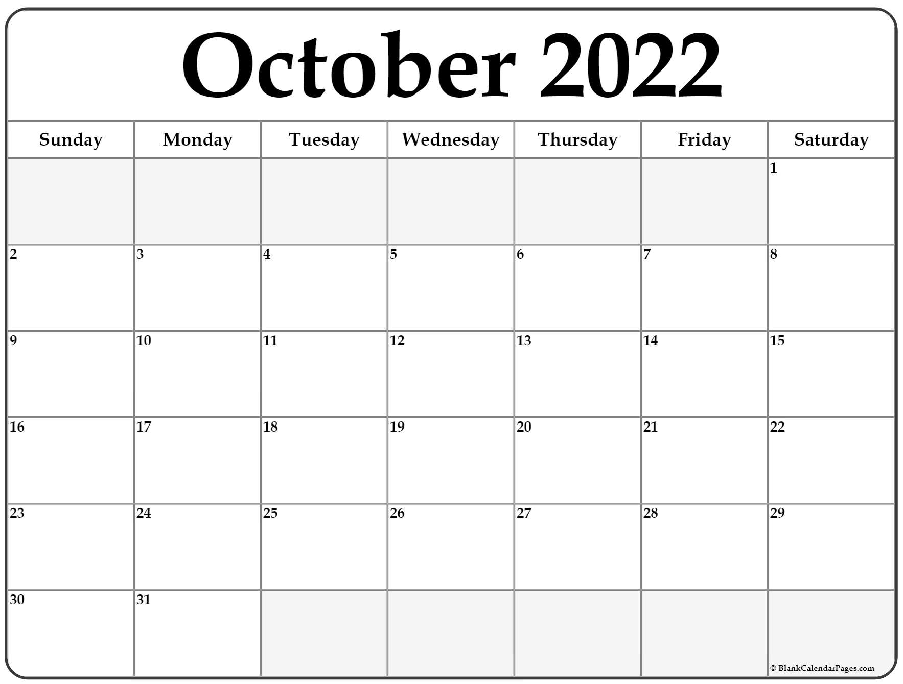 October 2022 Calendar Free Printable Calendar Templates