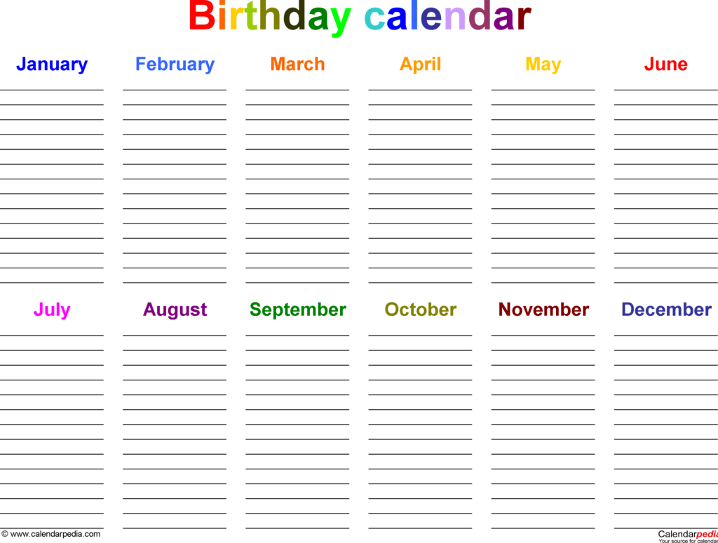 Perpetual Birthday Calendar Birthday Calendar Birthday Calendars