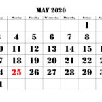 Print Monthly Blank Calendar May 2020 Printable Template PDF Word Excel