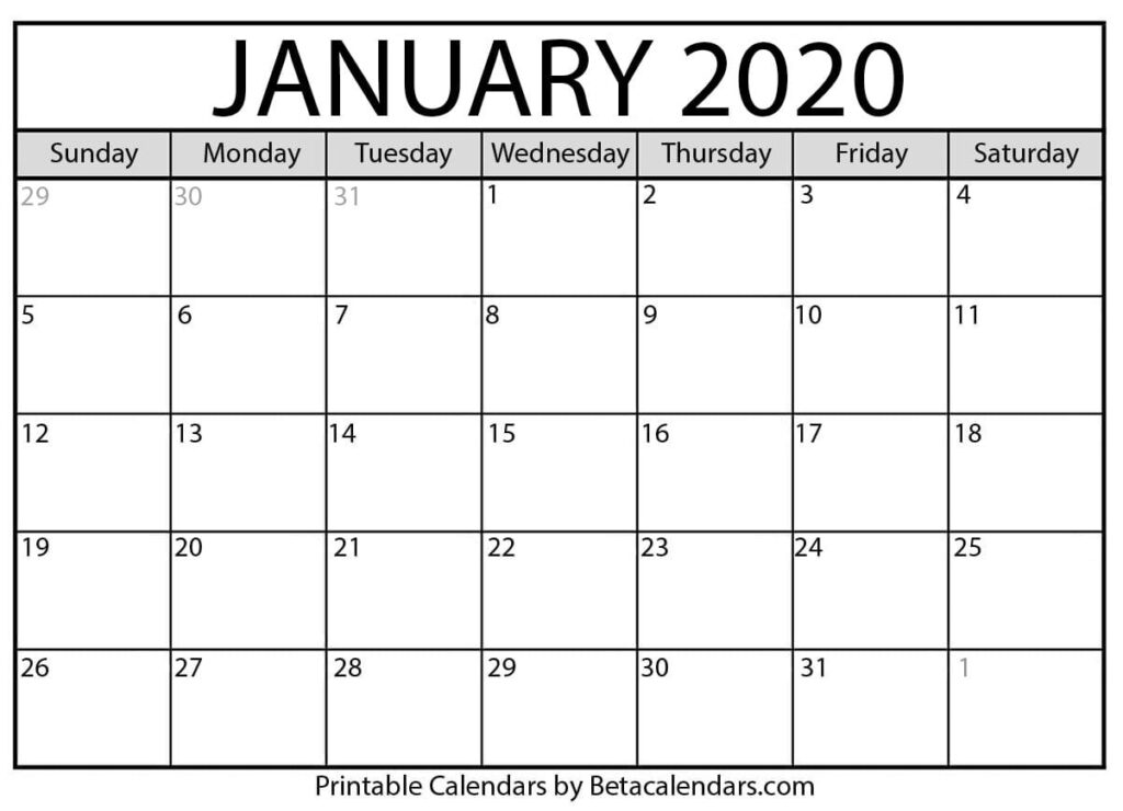 Printable 2020 Calendars Free Printable Calendar Monthly