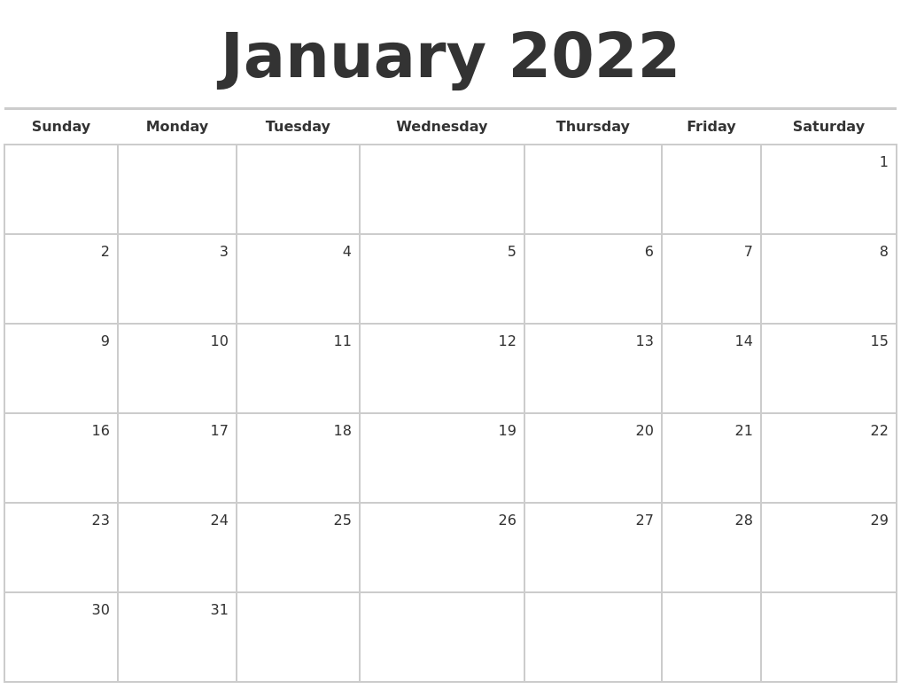 Printable Blank Calendar January 2022 2023 Printable Calendars