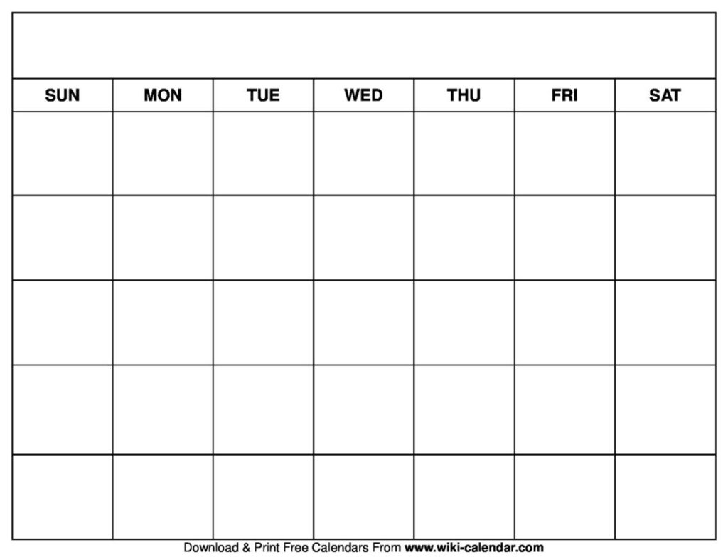 Printable Blank Calendar Templates For Full Page Blank Calendar 