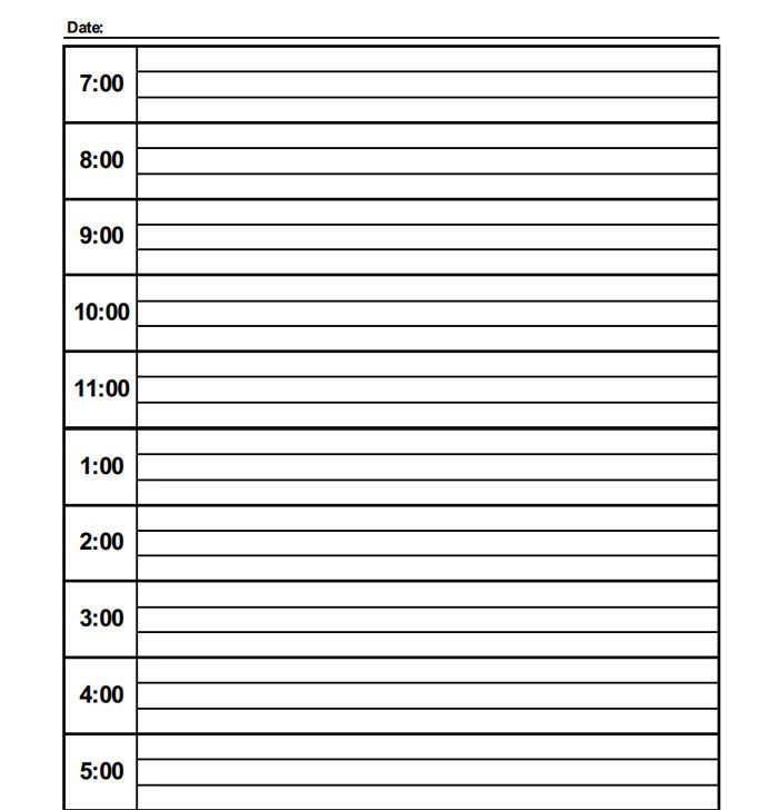 Printable Blank Daily Schedule Template 6 TEMPLATES EXAMPLE 