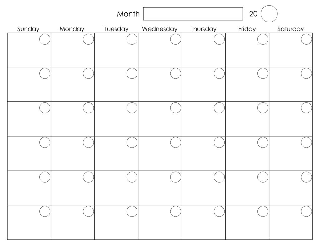 Printable Blank Monthly Calendar Activity Shelter