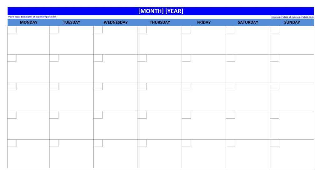 Printable Blank Monthly Calendar Excel Templates