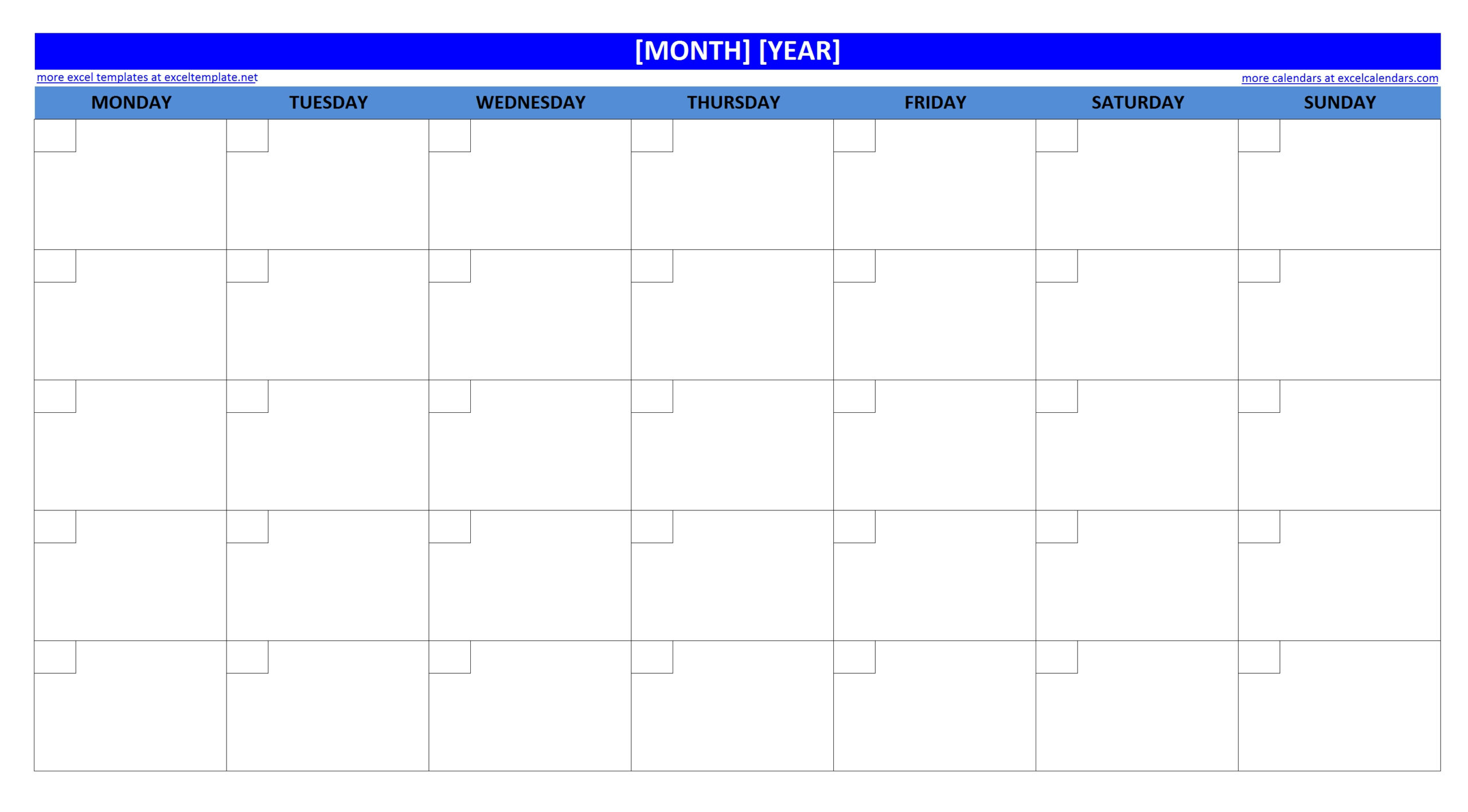 Printable Blank Monthly Calendar Excel Templates