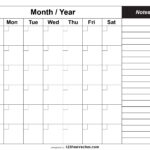 Printable Blank Monthly Calendar With Notes