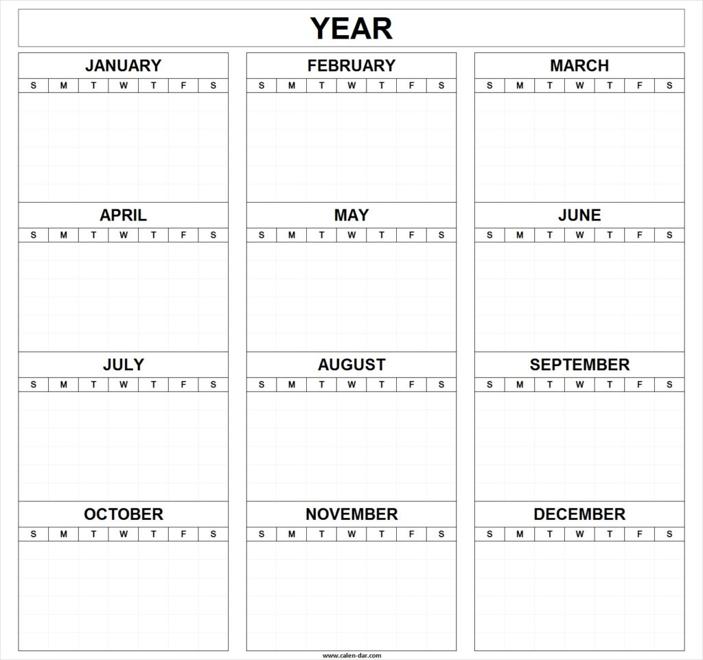 Printable Blank Year Calendar Template By Month Editable Calendar 