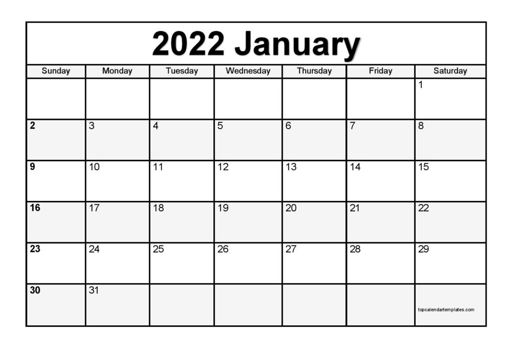 Printable Calendar January 2022 Templates PDF Word Excel