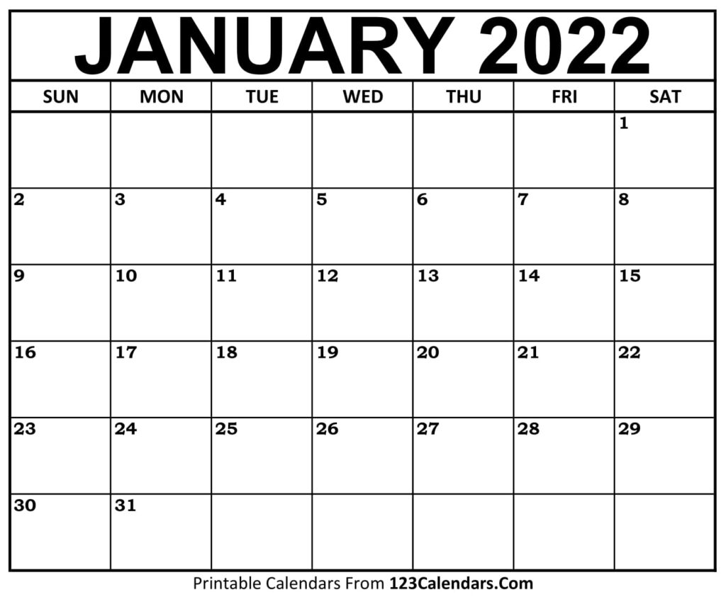 Printable January 2022 Calendar Templates 123Calendars