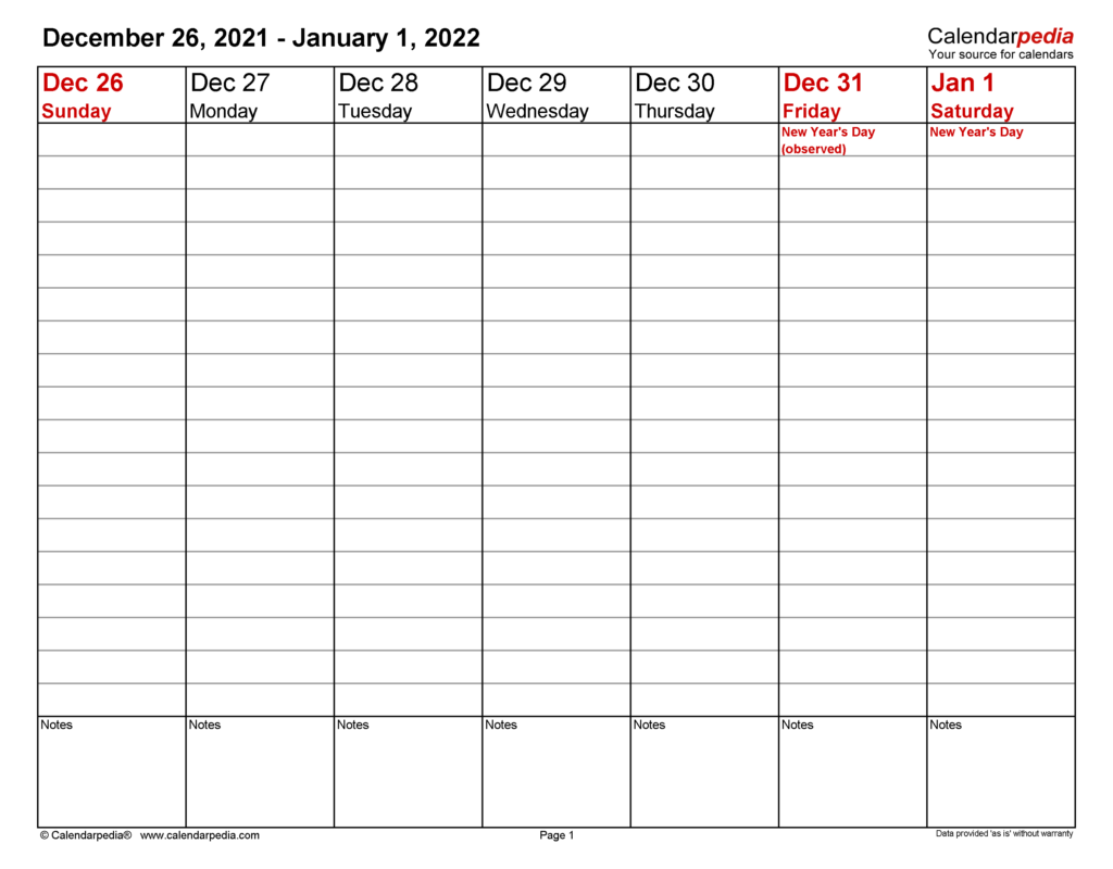 Weekly Calendars 2022 For Excel 12 Free Printable Templates