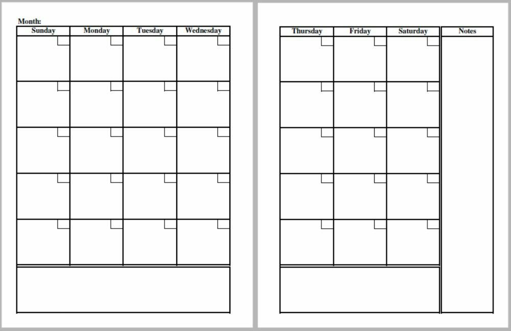 2 Page Monthly Calendar Blank Monthly Calendar Template Blank 