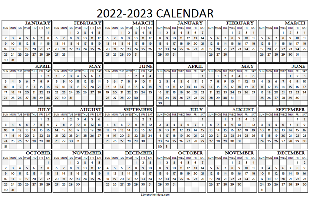 2022 2023 Calendar Printable Template Yearly Calendar Template