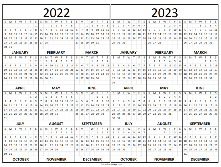 2022 2023 School Calendar Template Two Year Calendar Printable