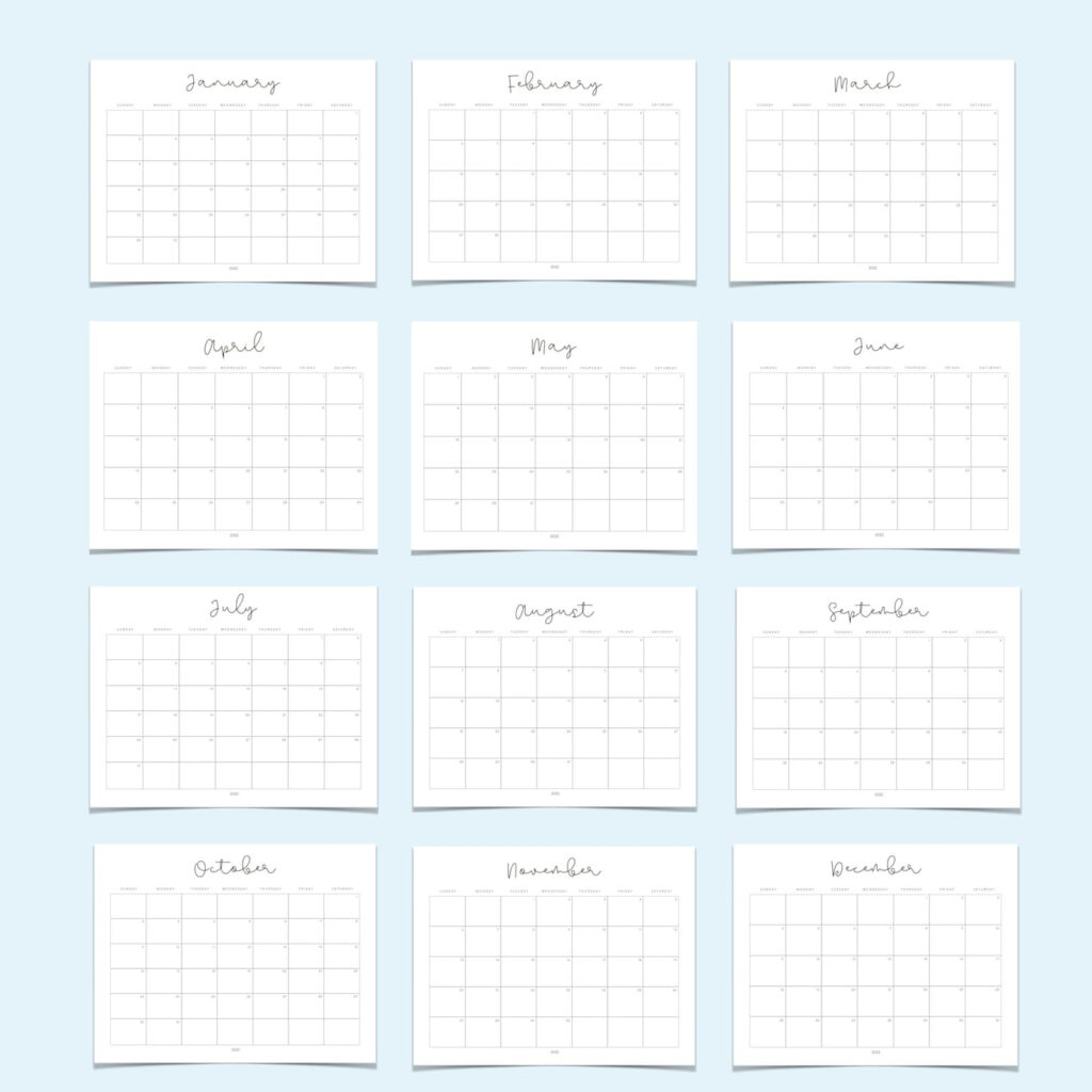 2022 Calendar Blank Monthly Calendar Printable Minimalist Etsy