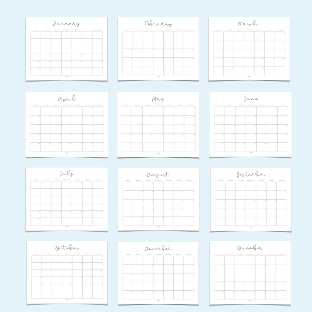 2022 Calendar Blank Monthly Calendar Printable Minimalist Etsy