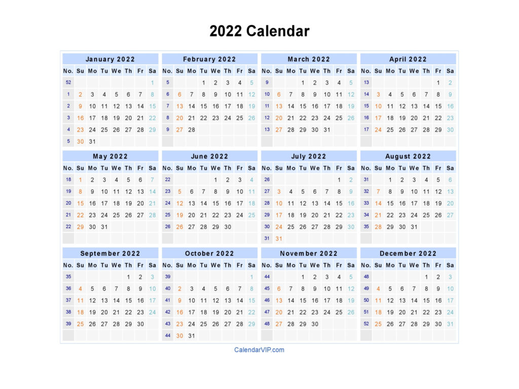 2022 Calendar Blank Printable Calendar Template In PDF Word Excel