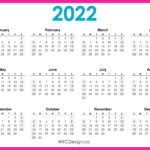 2022 Calendar Printable Free Horizontal Pink HD Sunday Start