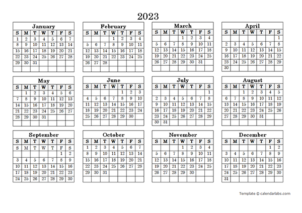 2023 Blank Yearly Calendar Landscape Free Printable Templates