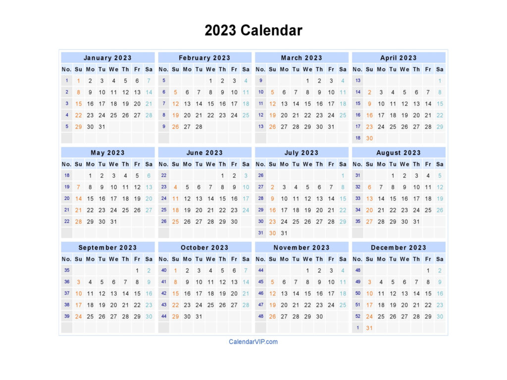 2023 Calendar Blank Printable Calendar Template In PDF Word Excel