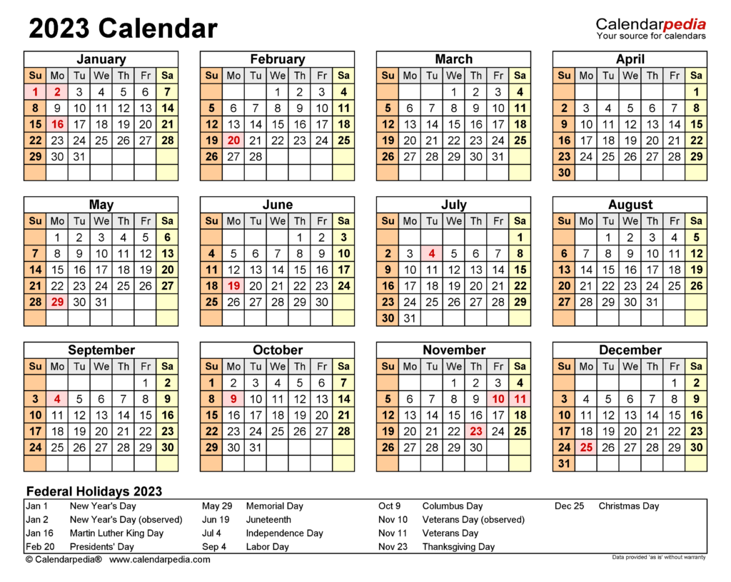 2023 Calendar Free Printable PDF Templates Calendarpedia