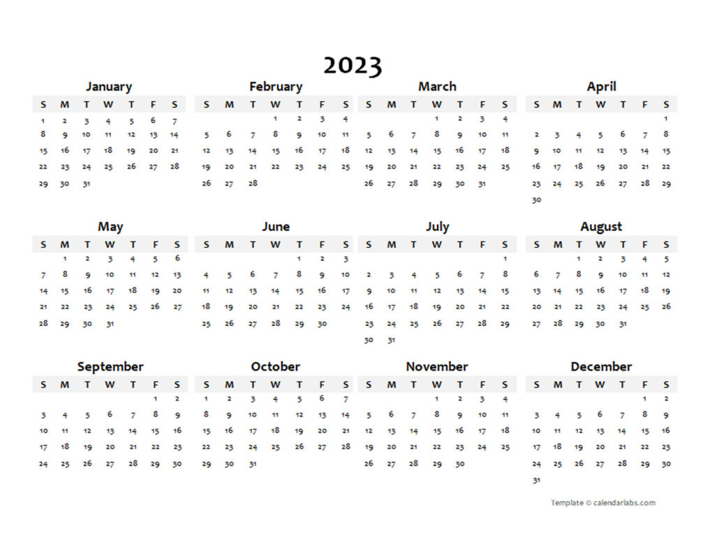 2023 Yearly Blank Calendar Template Free Printable Templates