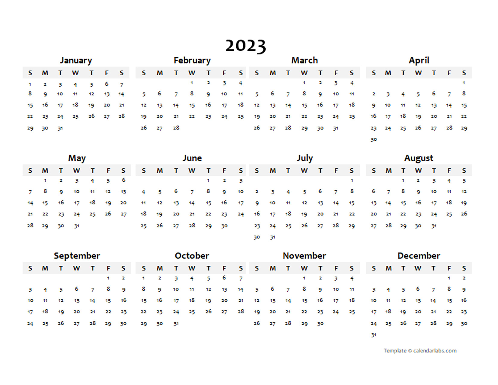 2023 Yearly Blank Calendar Template Free Printable Templates