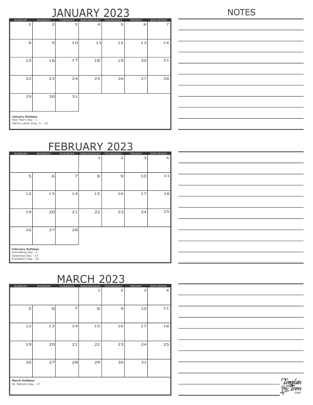 Blank 3 Month Calendar 2023 2022