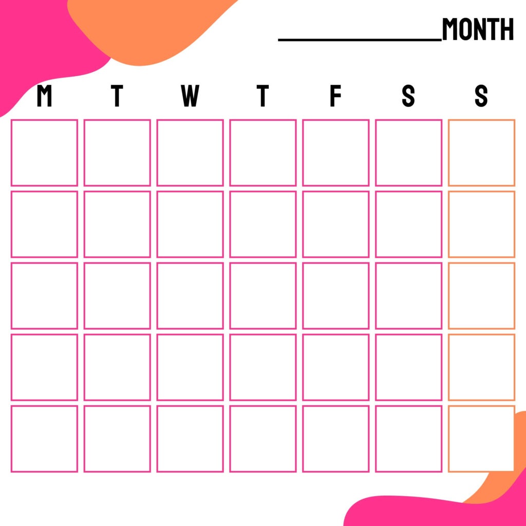 7 Best Kindergarten Monthly Calendar Printable Printablee