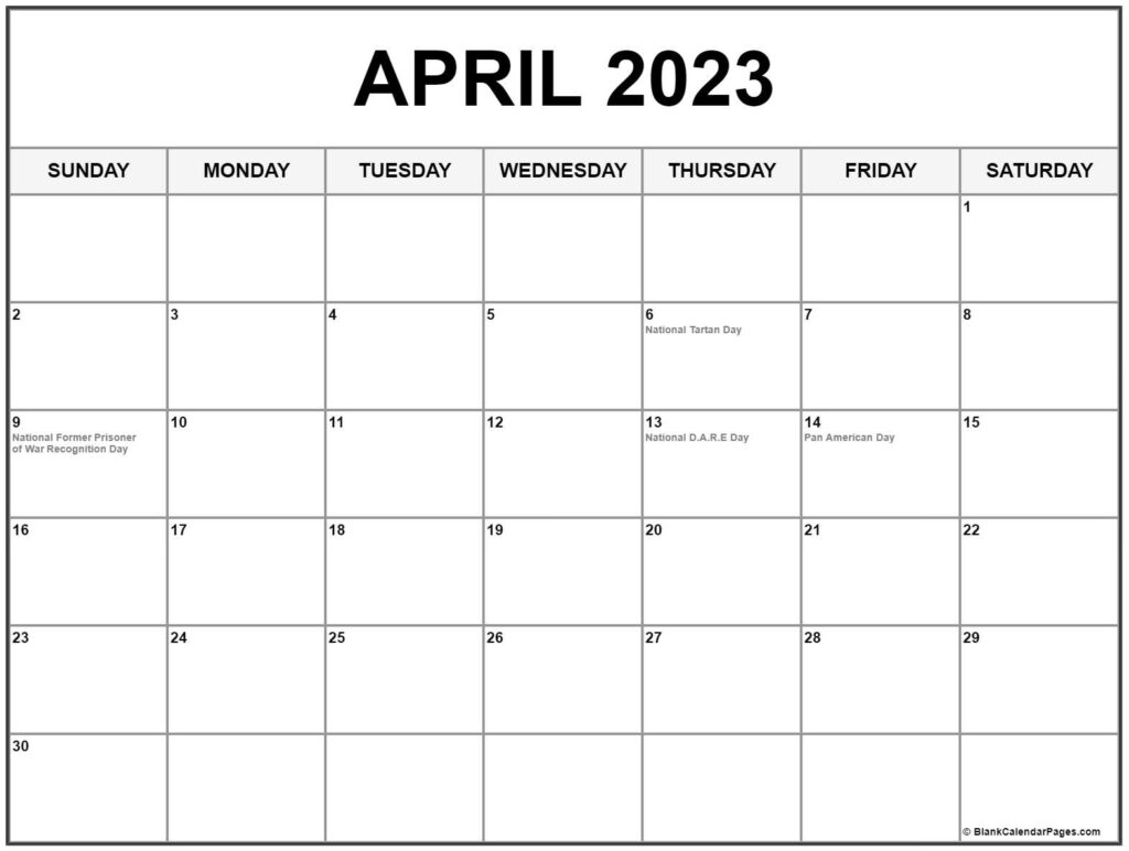 April 2023 With Holidays Calendar