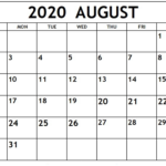 August 2020 Calendar Printable Monthly Templates