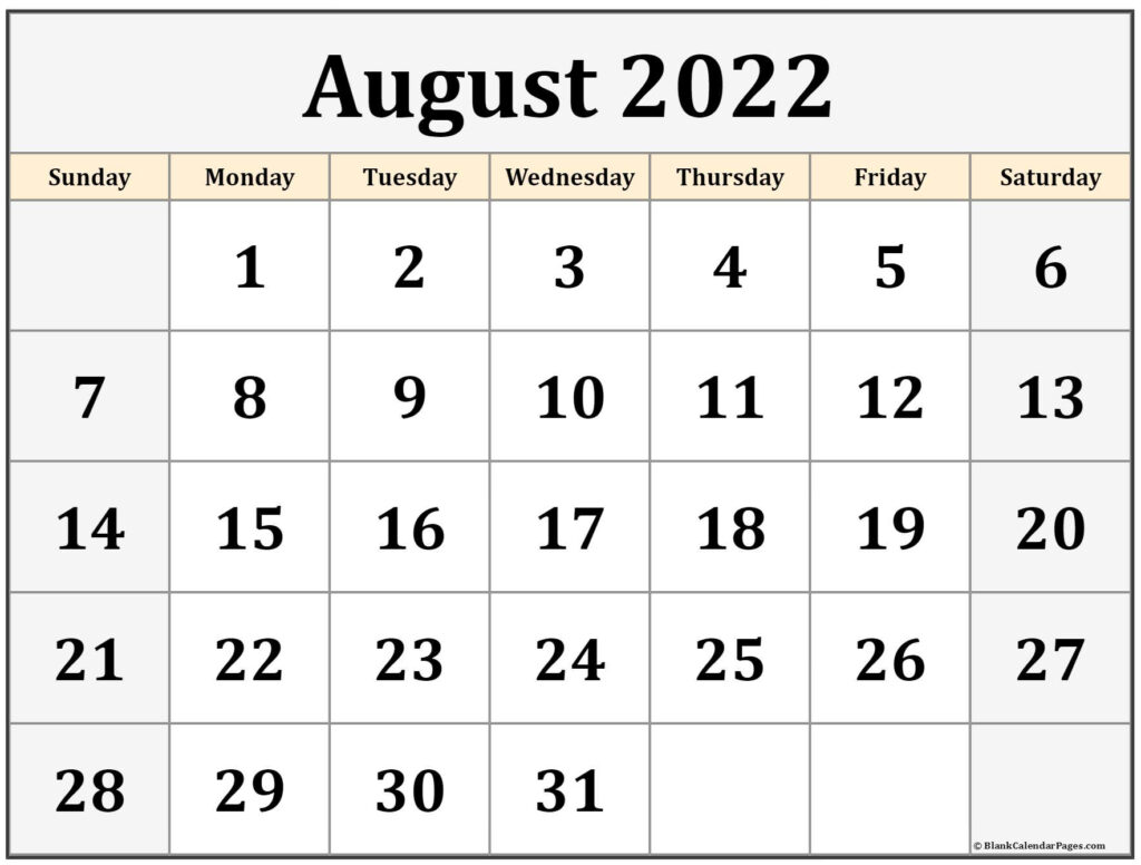 August 2022 Calendar Free Printable Calendar Templates